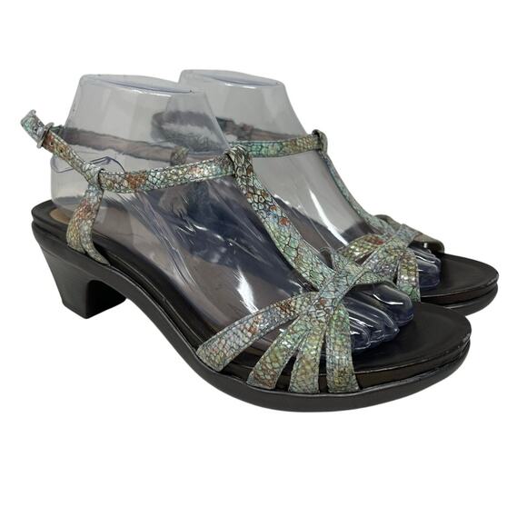 Abeo Biosystem Georgie Snakeskin T-Strap Heeled Comfort Sandals Neutral 9 - Picture 1 of 10